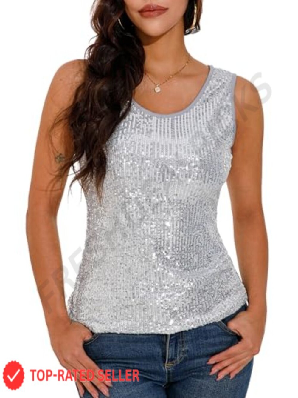 Sequin Tank Top Sleeveless Glitter Sparkly Party Top